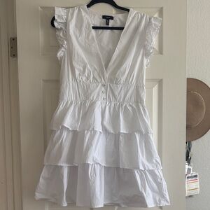 Aqua White V-Neck Tiered Ruffle Mini Dress